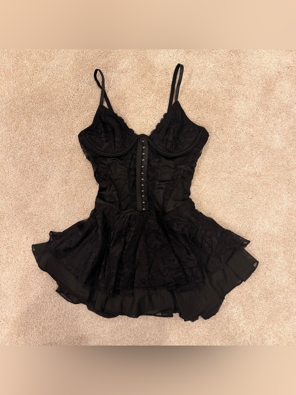 Black Lace Corset Bustier mini dress women sheer NEW lingerie costume medium